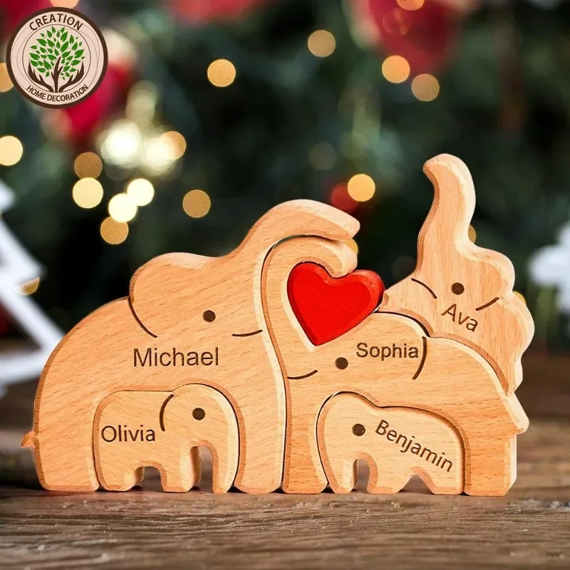 Woodworking Game - Puzzle in Legno Famiglia di Elefanti,